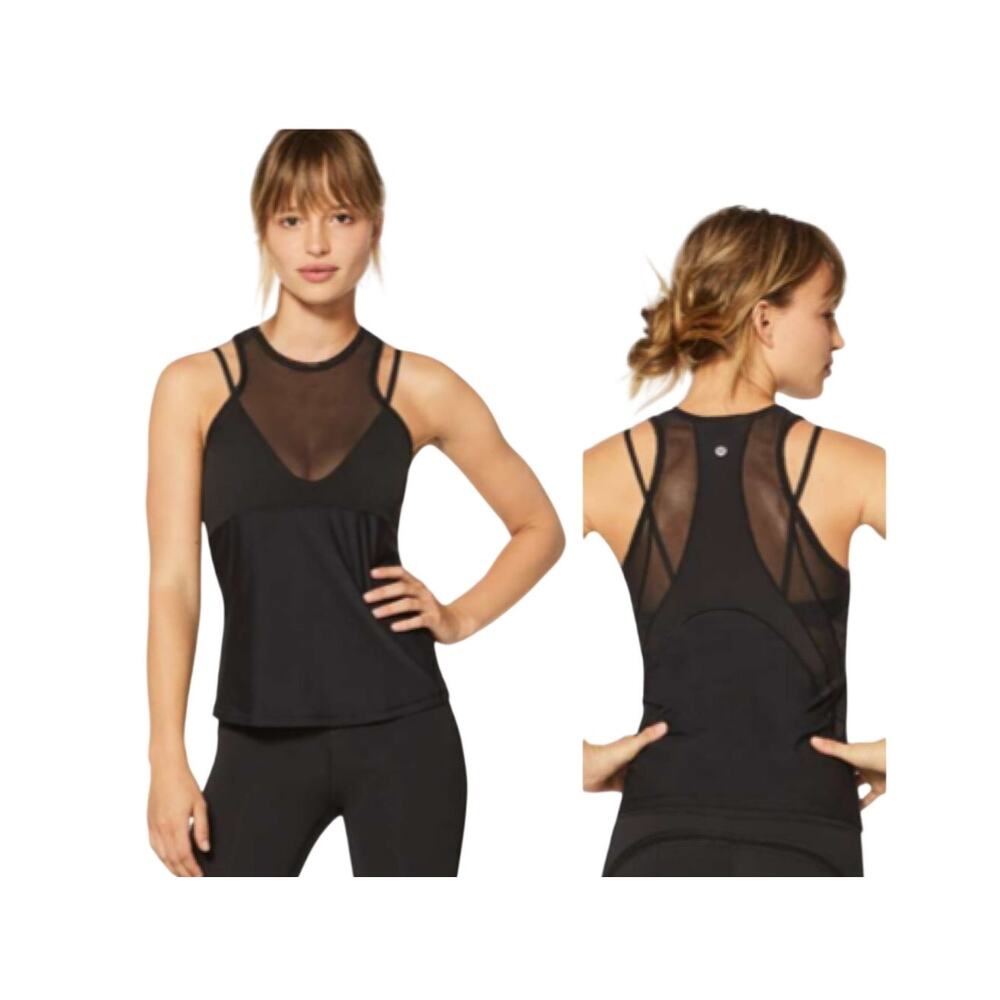 NWT Lululemon Fresh In Mesh Tank Black 2-in-1 tank training workout top Size 2
